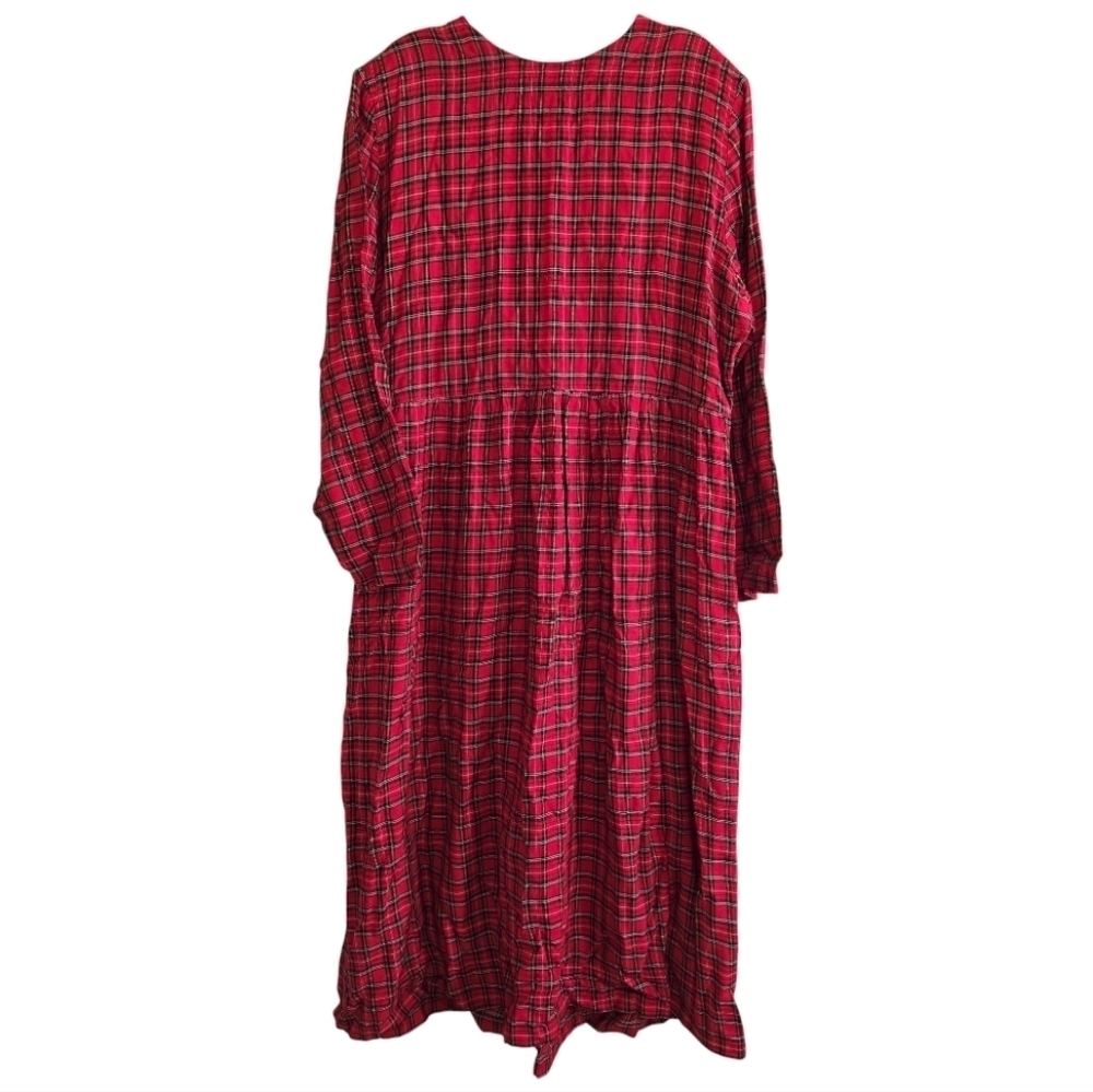 Vintage 90s Granny Dress Red Plaid Long Sleeve Pockets Farmcore Y2K 12 Country
